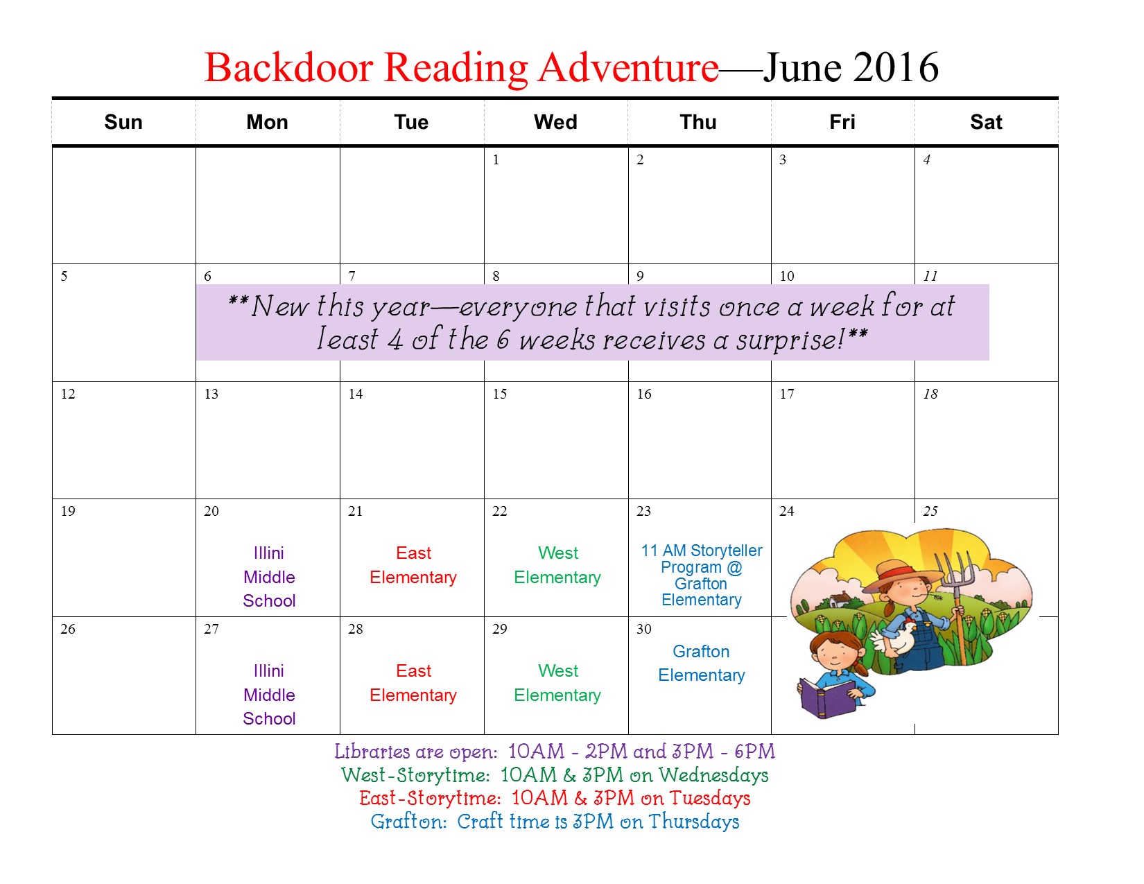 Backdoor Reading Adventure June 2016 Calendar