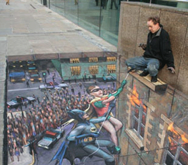 Batman & Robin 3-d chalk art