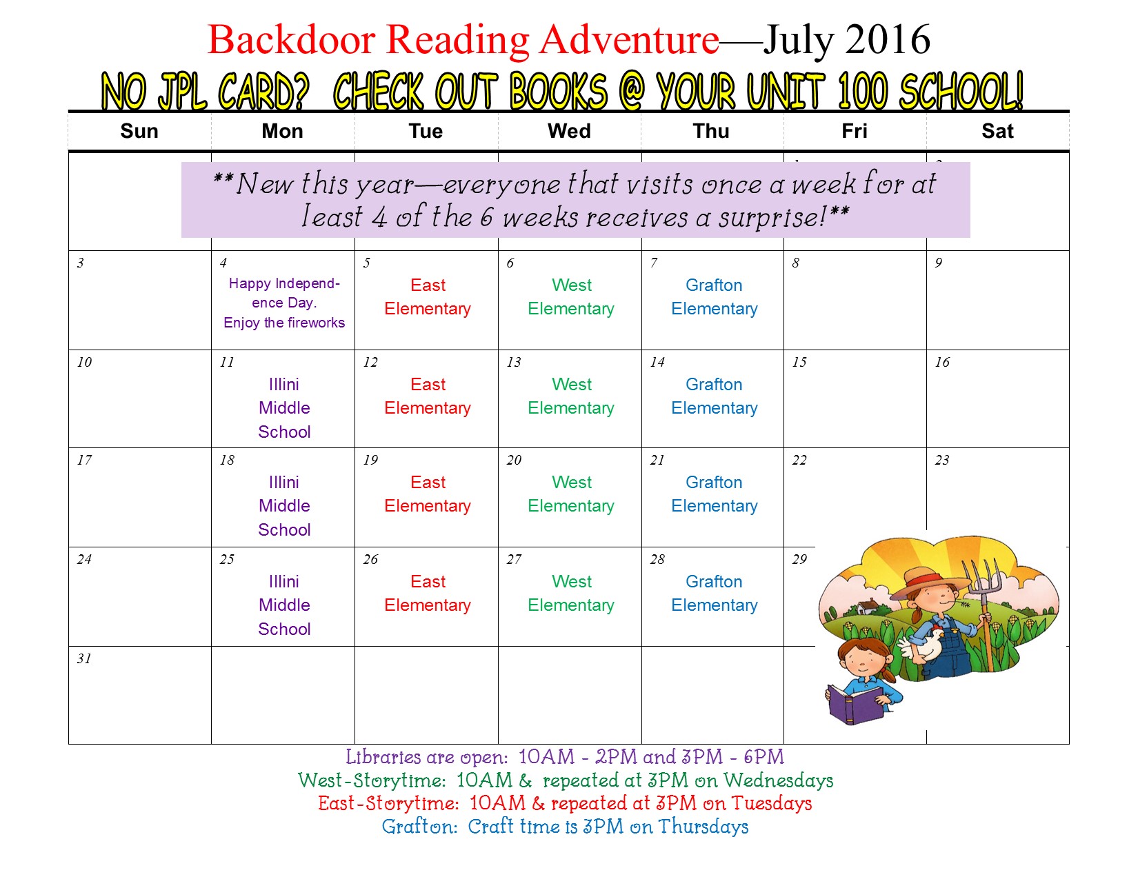 SRC Backdoor reading adventure July 2016 calendar