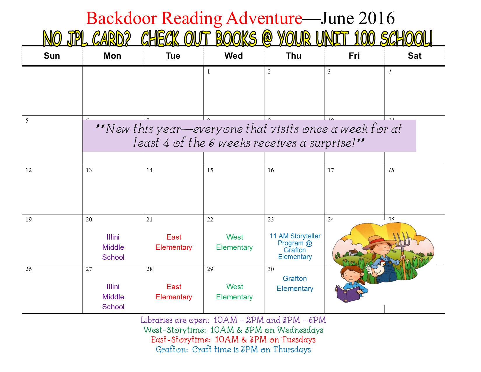 SRC Backdoor reading adventure June 2016 calendar